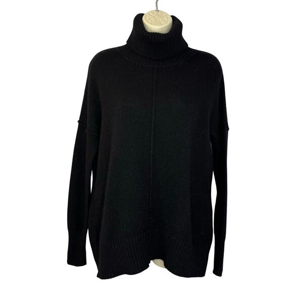 Aqua Cashmere Turtle Neck Sweater Tunic Black Relax Fit Soft Luxury Sz XS - Picture 1 of 11